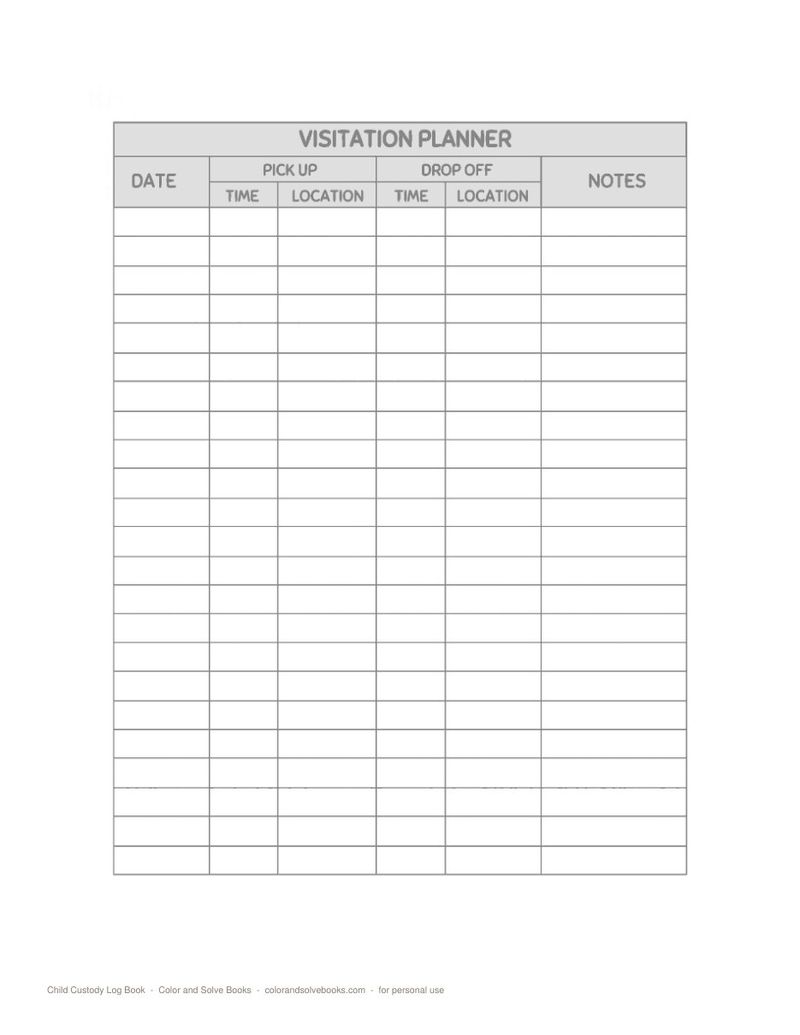Page sample 2 from Child Custody Log Book