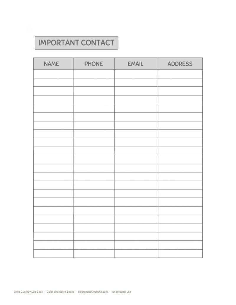 Page sample 3 from Child Custody Log Book