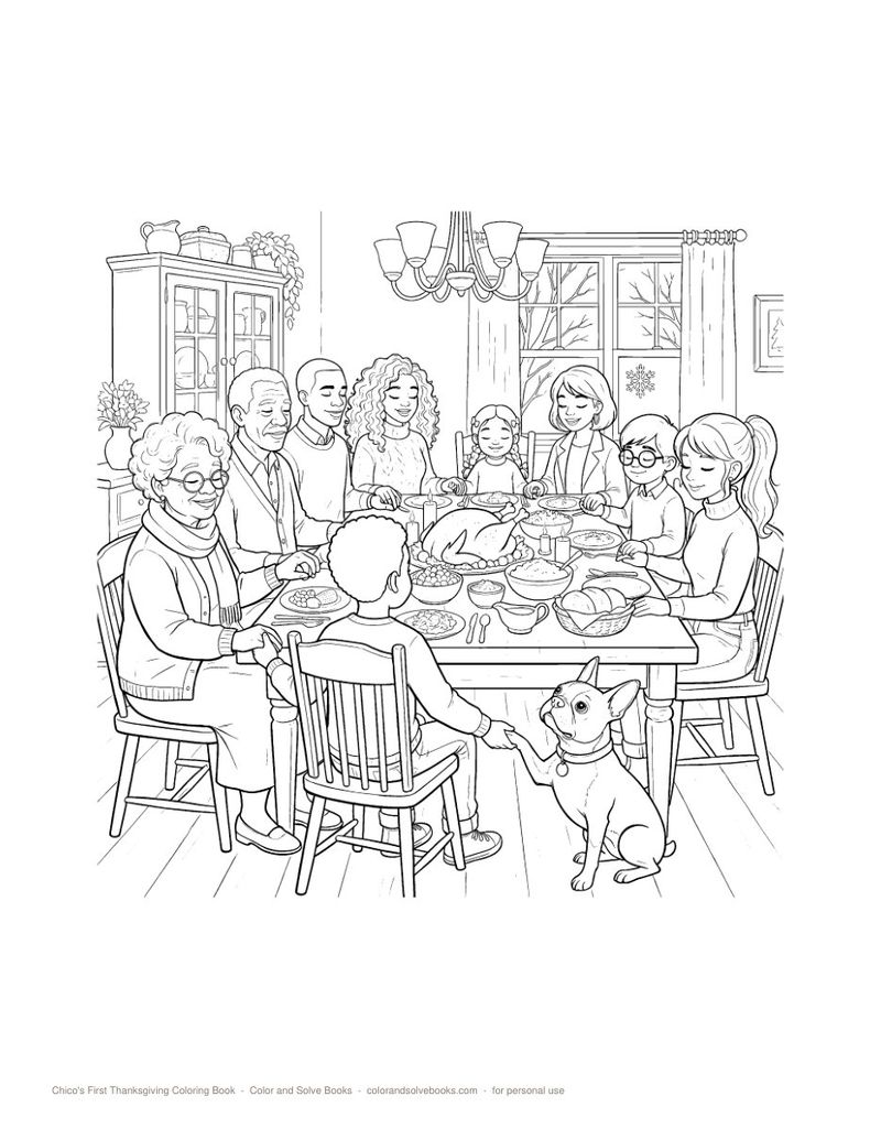 Page sample 2 from Chico’s First Thanksgiving Coloring Book